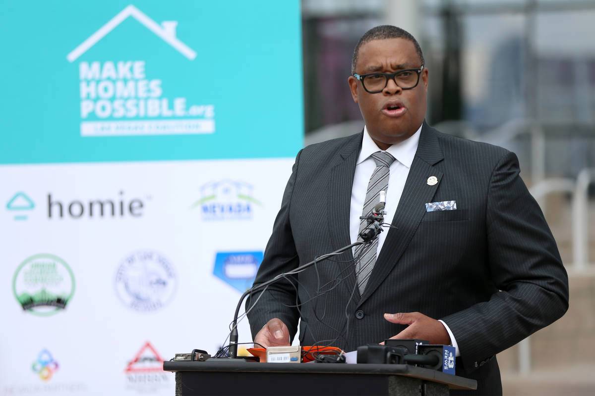 Las Vegas Councilman Cedric Crear speaks during a press conference to announce the formation of the Coalition to Make Homes Possible, to help increase homeownership of Black people in Southern Nevada, at Las Vegas City Hall in Las Vegas, on Tuesday, Feb. 9, 2021. (Erik Verduzco / Las Vegas Review-Journal) @Erik_Verduzco