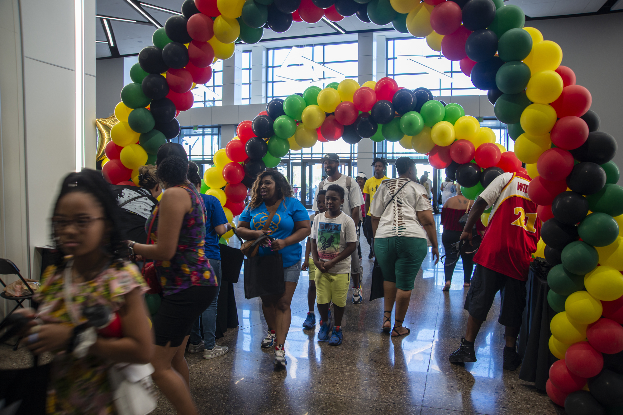 People arrive during a Juneteenth celebration at The Expo in Las Vegas on Saturday, June 18, 2022. (Daniel Clark/The Nevada Independent)